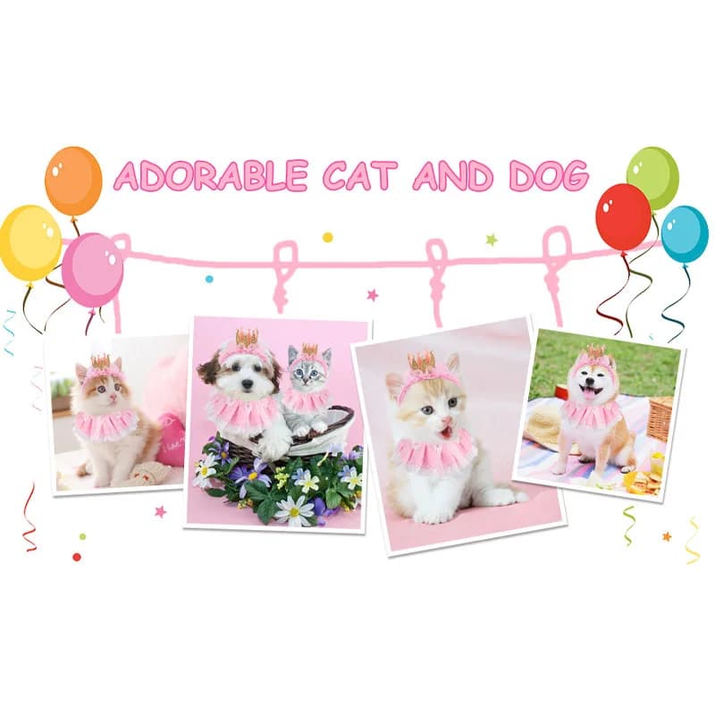 Pet Birthday Costume Set, Adorable Lace Flower Crown Headpiece Collar Accessories, Suitable for Cats and Tiny Dogs - image 5