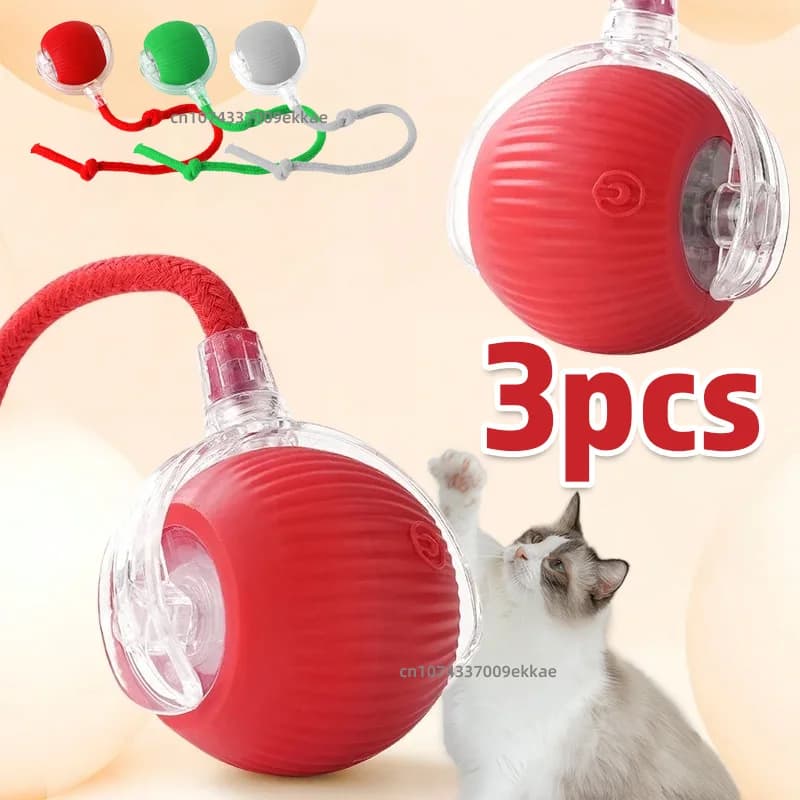 1~3pcs Cat Interactive Ball Toy Automatic Rolling Ball Tail Rechargeable Smart Pet Electric Toy Dog Cat Training Imitate Mouse - image 1