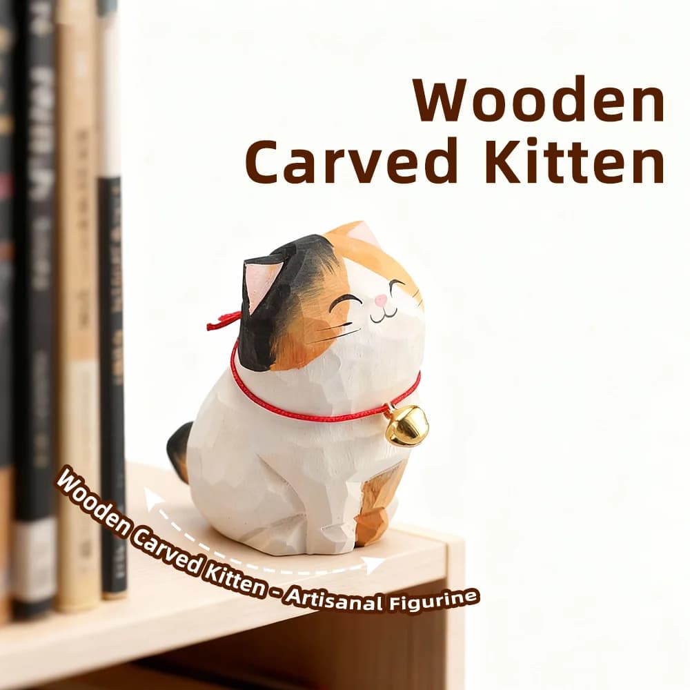 Christmas Decorations Handmade Wood Carving Kitten Ornaments Small Animal Desktop Wood Cat Decoration Crafts Birthday Gift - image 1