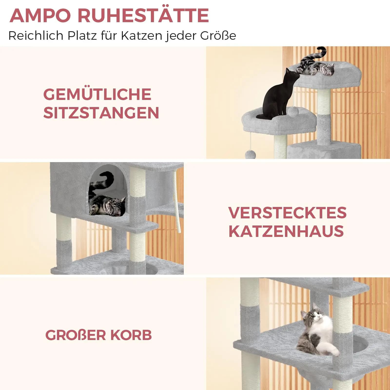 Oak & Tea XXL Cat Tree 208cm scratching post with House hammock & Scratching Board Topping Safe for Large Cats - image 6