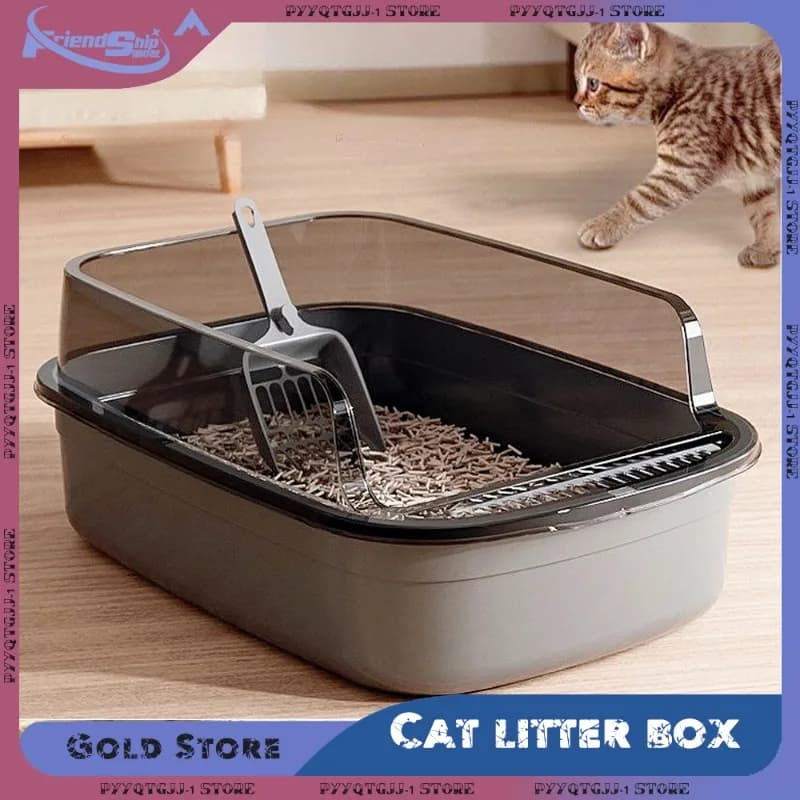 Semi-Enclosed Cat Litter Box Thickening Splash Proof and Easy Clean Toilet with Cat Litter Shovel Plastic Cleaning Cats Box - image 1
