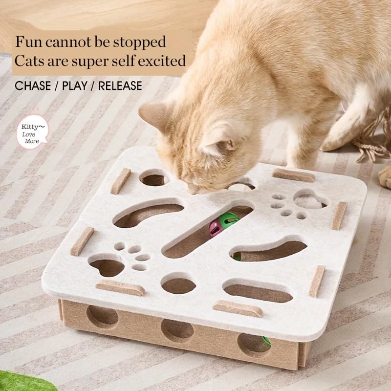Interactive Cat Puzzle Toy Felt Toy Box with Maze Tunnel Bell Ball Indoor Entertainment Cat Toy - image 1