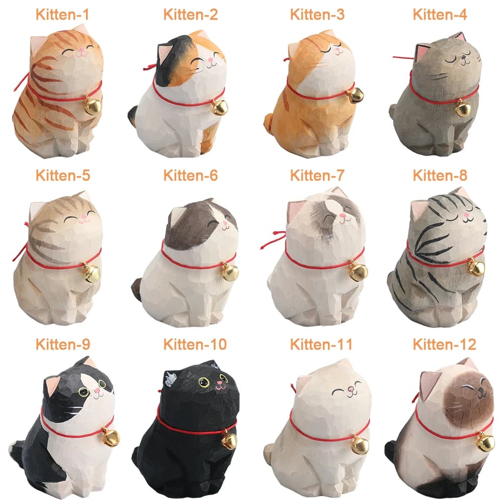 Christmas Decorations Handmade Wood Carving Kitten Ornaments Small Animal Desktop Wood Cat Decoration Crafts Birthday Gift - image 2