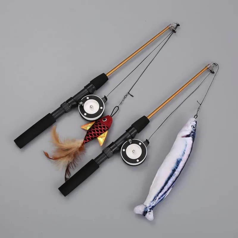 Retractable Cat Toy Fish Type Telescopic Feathers Funny Cat Stick Toys Pet Toy forKitten Cat Rods Simulation Fishing Rod - image 3