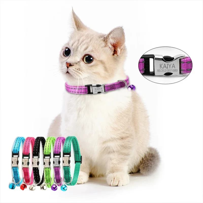 Free engraving content for cat collars with bells, night reflective nylon totoro ropes to prevent lost pet cat collars - image 1