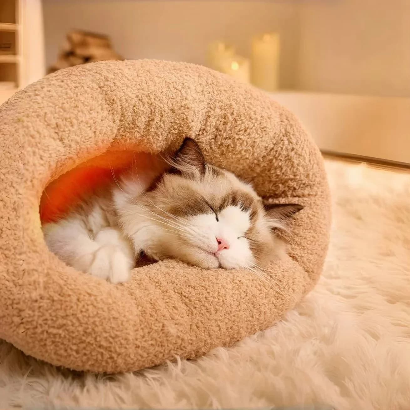 Warming Plush Cat Sleeping Bag: Enclosed Snuggle Sack with Burrow Entry for Winter - Cozy Fuzz Sleeping Bag for Anxious Cats - image 4