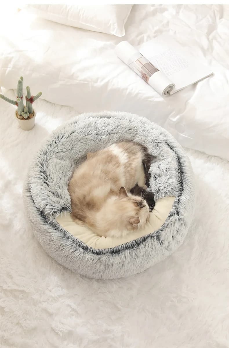 Autumn and Winter soft plush pet bed and pet bed Winter warm and cold plush comforter nest Shell cat nest semi-enclosed cat nest - image 3