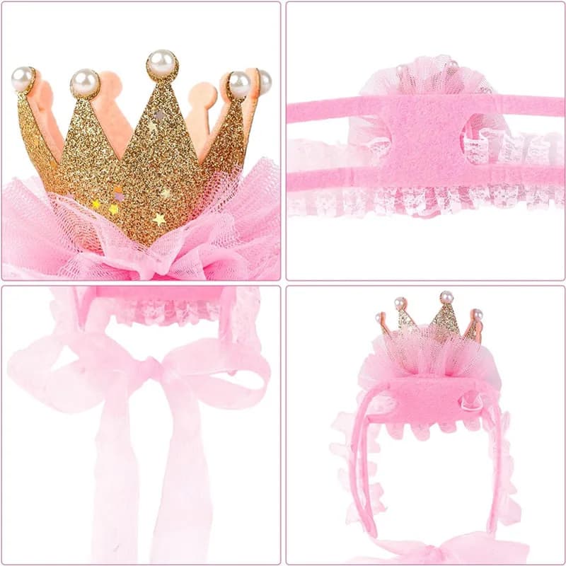 Pet Birthday Costume Set, Adorable Lace Flower Crown Headpiece Collar Accessories, Suitable for Cats and Tiny Dogs - image 3