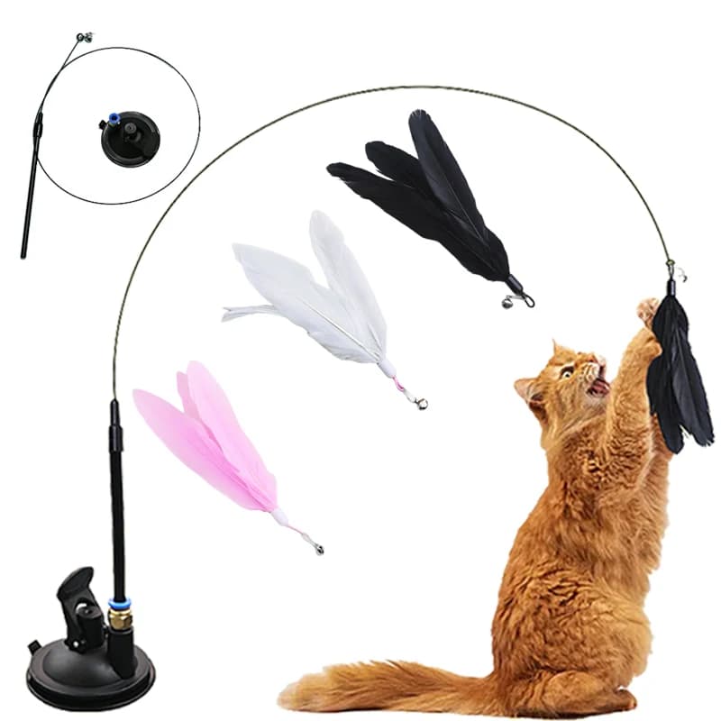 Interactive Cat Toy Handfree Cat Stick Kitten Playing Teaser Wand Toy Suction Cup Feather Wand Pet Supplies Simulation Feather - image 1