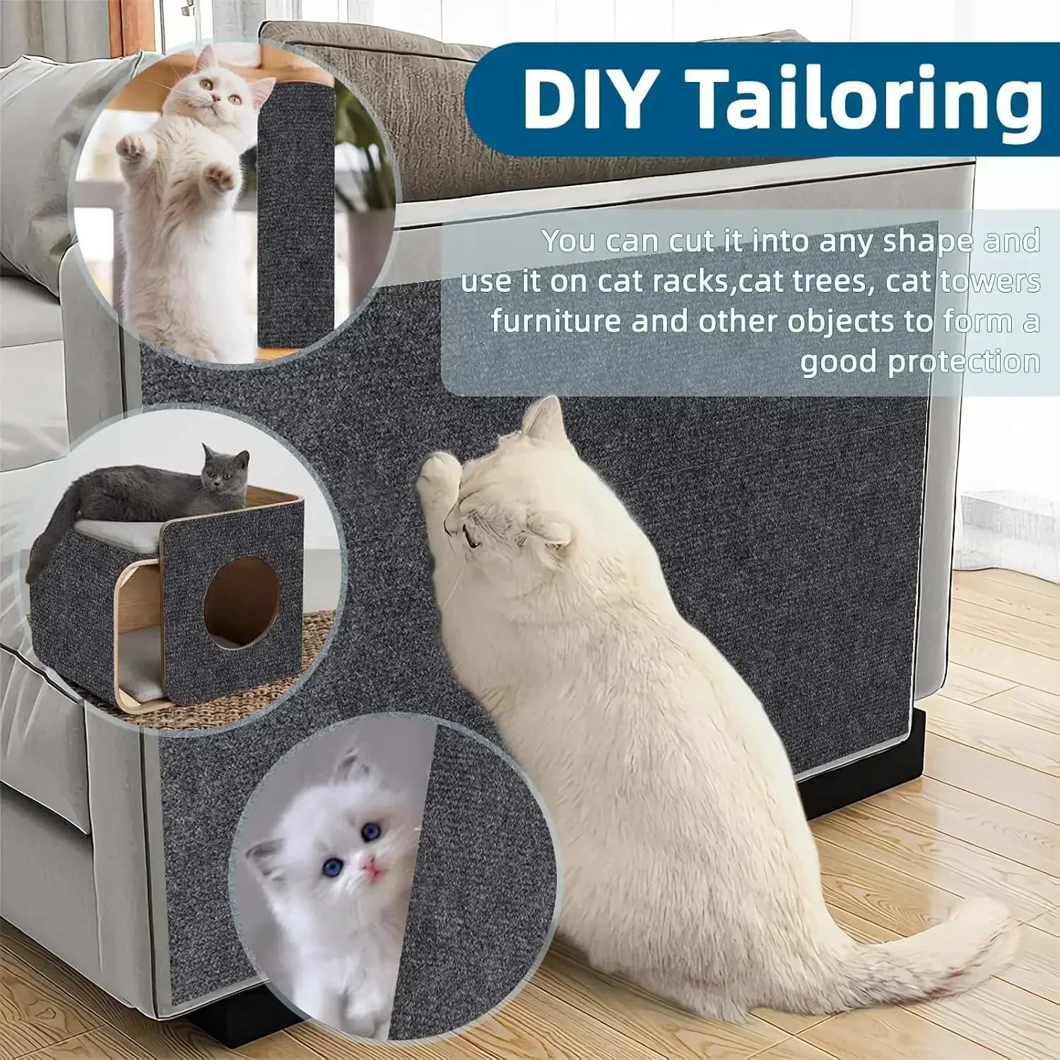 Self-Adhesive Cat Scratching Board Trimmable Cat Carpet Mat Anti Cat Scratcher Furniture Couch Corner Indoor Sofa Wall Protector - image 3