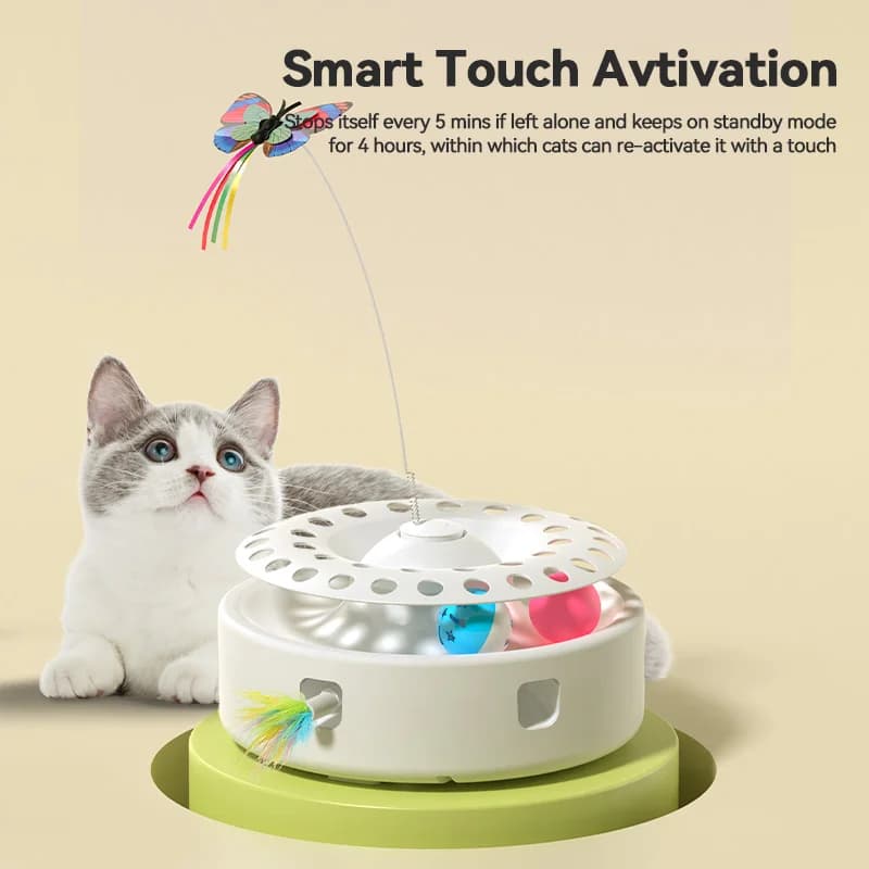 ROJECO Automatic Cat Toys 3 in 1 Wireless Kitten Toy With Cat Teasing Stick Ambush Feather Track Ball Adjustable Interactive Toy - image 3