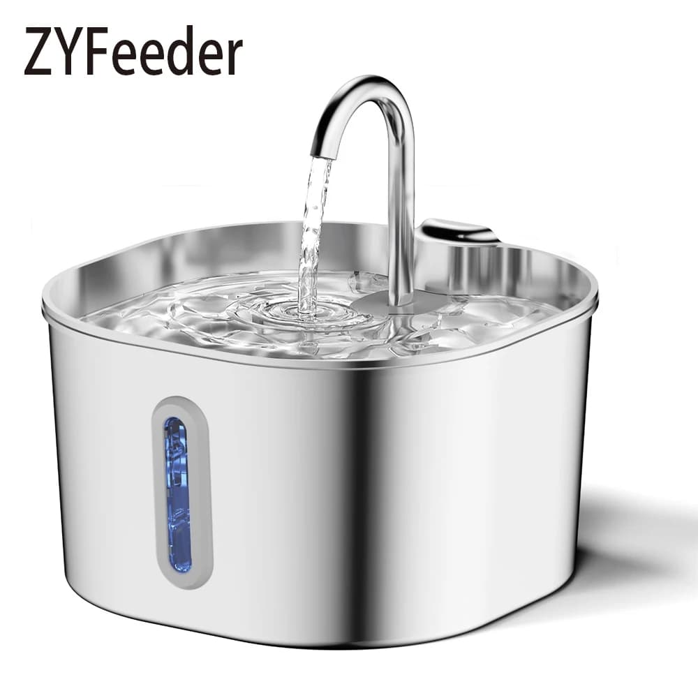 ZYFeeder 2.2L Automatic Cat Water Fountain Square Stainless Steel Pet Water Feeder Dog Water Fountain with window(No 5V 1A Plug) - image 1