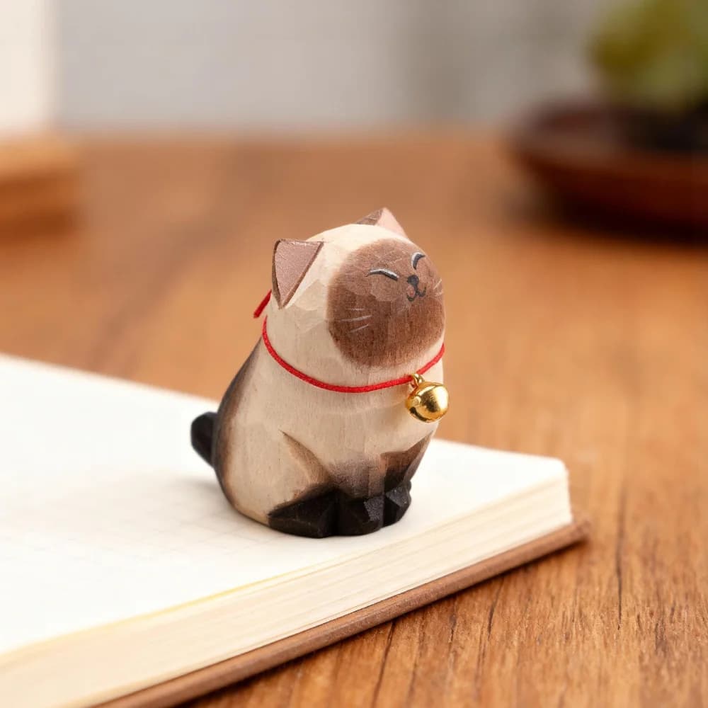 Christmas Decorations Handmade Wood Carving Kitten Ornaments Small Animal Desktop Wood Cat Decoration Crafts Birthday Gift - image 6