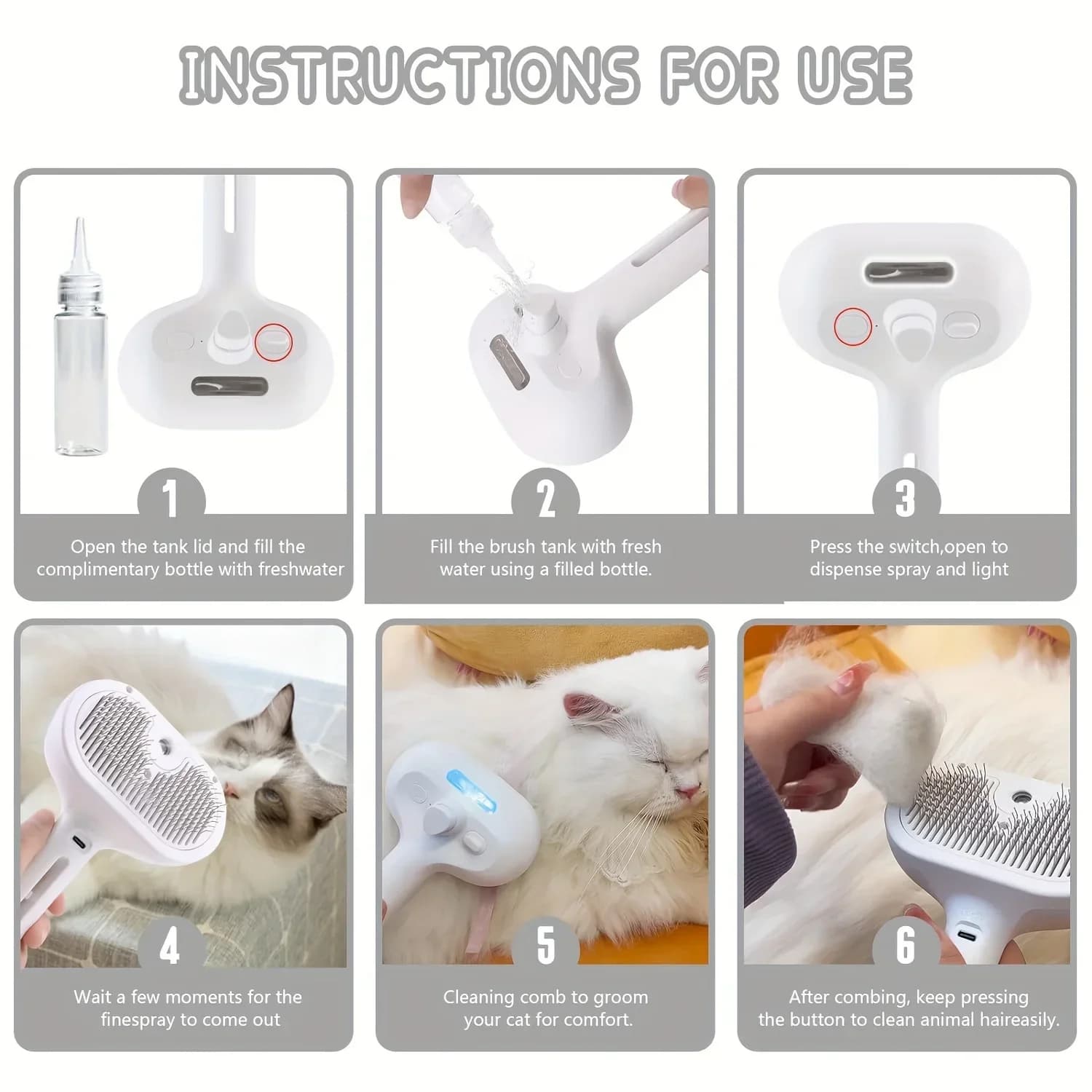 Pet Spray Hair Comb Pet Hair Remover Cleaning Brush Cats Grooming Dog Accessories Tools Dematting Water Mist Humidifier Comb - image 6