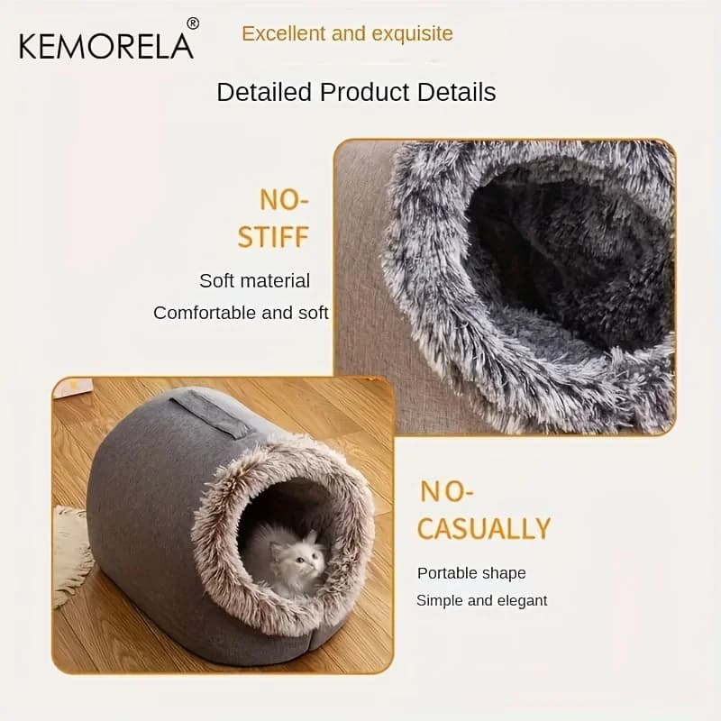 KEMORELA Winter Cat Bed Self-Warming Puppy House Cozy Cat Sleeping Cave Beds Indoor Kitten Nest Kennel Hut for Small Medium Cats - image 5