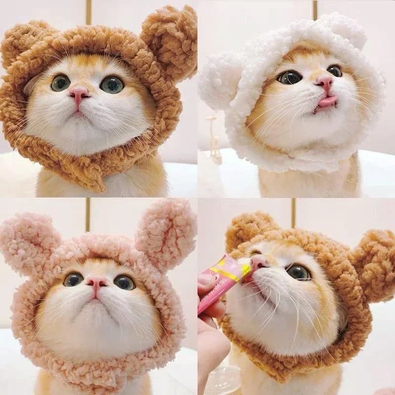 XS-L Size Soft Fluffy Pet Dog Hat Solid Pink Warm Hats For Cats Autumn Winter Bear Pet Head Accessories Cosplay Kitten Supplies - image 1