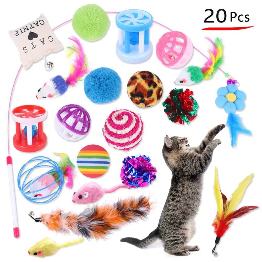 12Pcs/20 Pcs Pet Kitten Toys Variety Cat Toy Combination Set Cat Toy Funny Cat Stick Sisal Mouse Bell Ball Cat Supplies - image 3