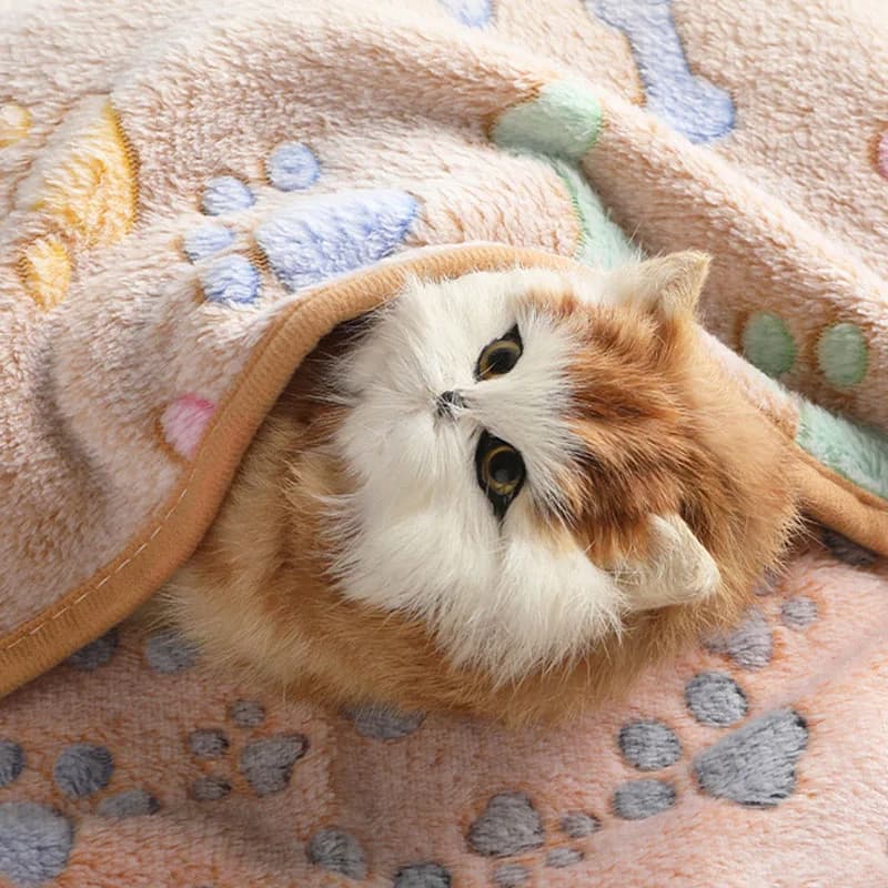 Winter Velvet Pet Sleeping Warm Blanket with Paw/Dot/Bone Pattern, Dog Cat Washing Towel, Fleece Soft Pet Blanket Pet Bed Mat - image 3