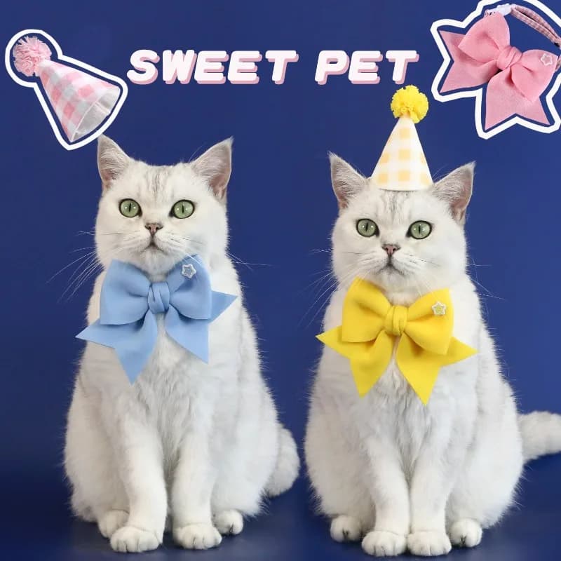Pet Party Decoration Set Cat Dog Birthday Hats Dog Collar Cute Headband Adjustable Bow Tie Pet Birthday Decoration Supplies - image 2