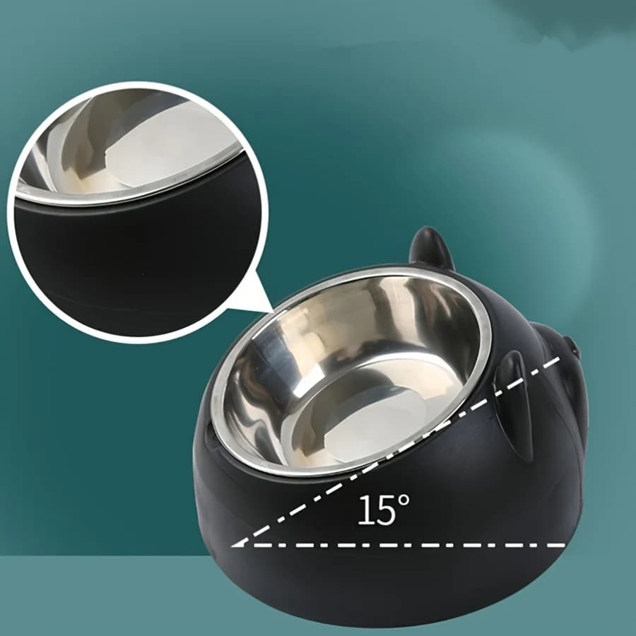1pc Elevated Stainless Steel Cat Bowl, Inclined Food & Water Dish with Cute Ear Stand, Neck Protection Design for Cats - image 3