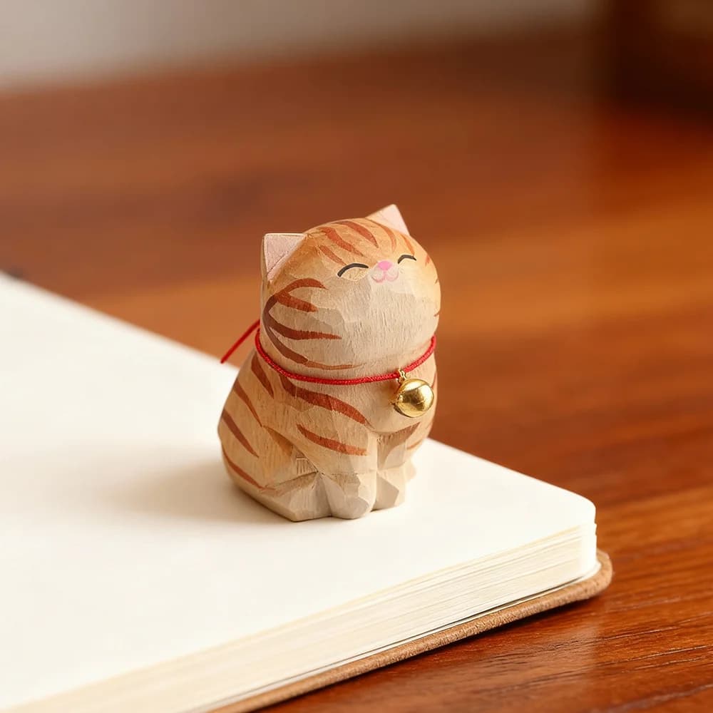 Christmas Decorations Handmade Wood Carving Kitten Ornaments Small Animal Desktop Wood Cat Decoration Crafts Birthday Gift - image 4